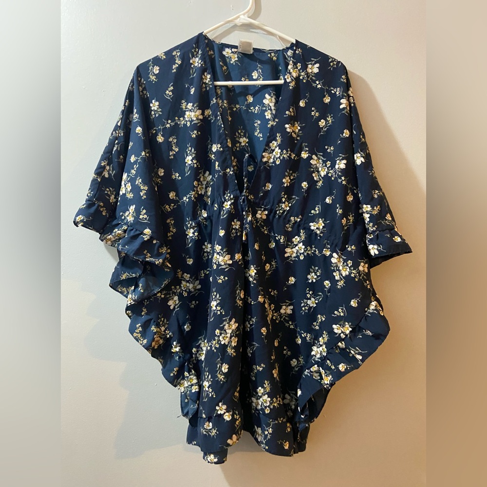 Navy Blue Kimono Floral Print